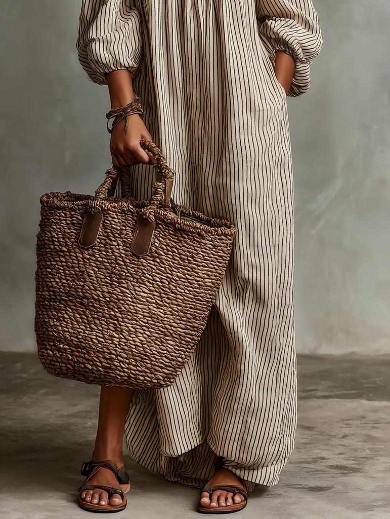 In Stock 2026: New European & American Style Women's Off-the-Shoulder Striped Dress for Spring & Summer Vacation