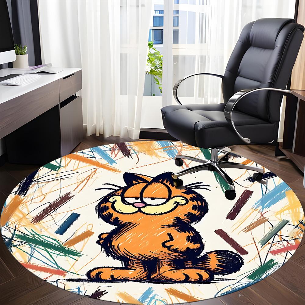 1pc Garfield Art Print Chair Carpet for Office, Indoor Non Slip Washable Polyester Fiber Carpet, Mat For Office, Machine Washable