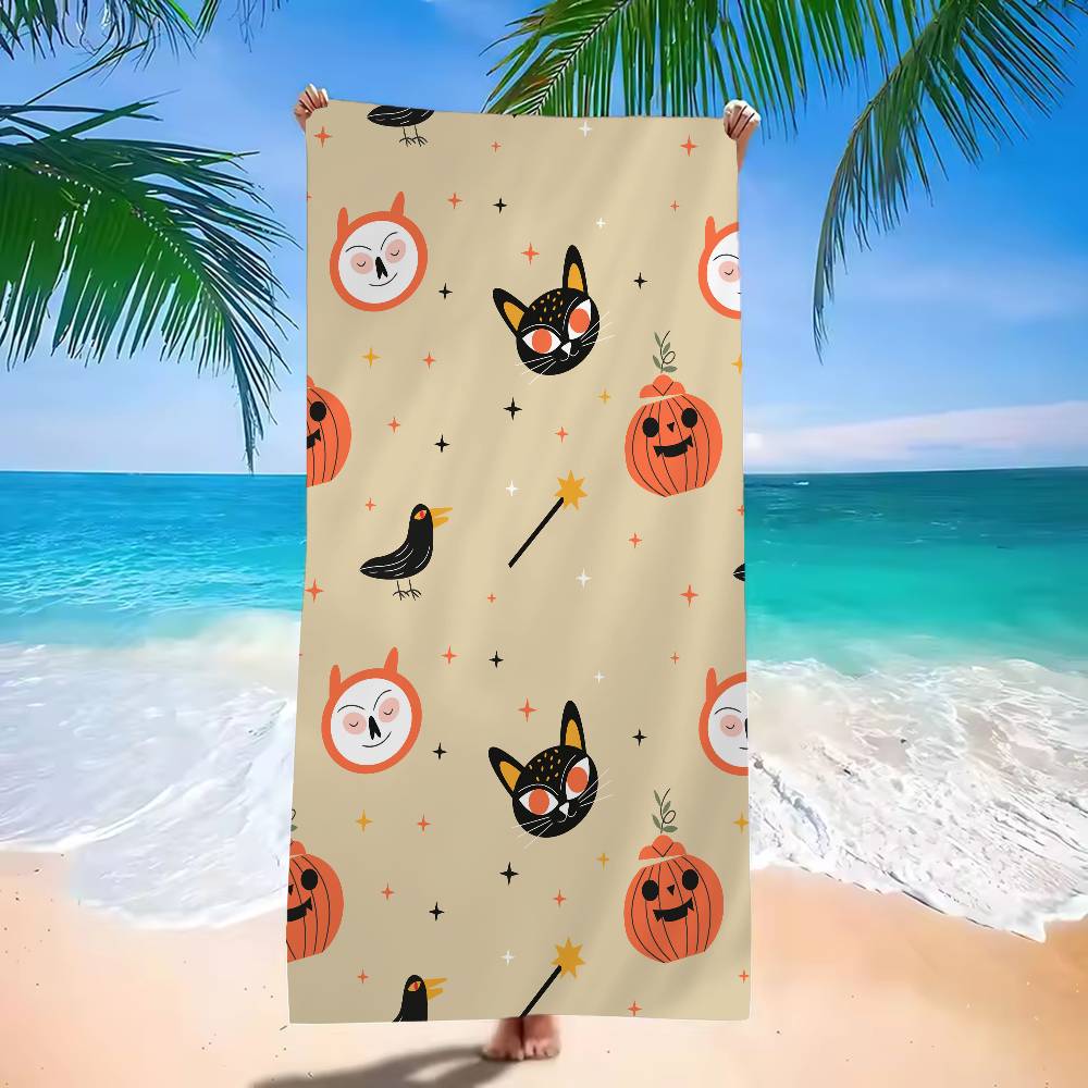 Halloween Cartoon Geister Kürbisse Fledermäuse Strandtuch Badetücher Mikrofaser Schnelltrocknend Sandfrei Strand Yoga Spa Fitnessstudio Pool