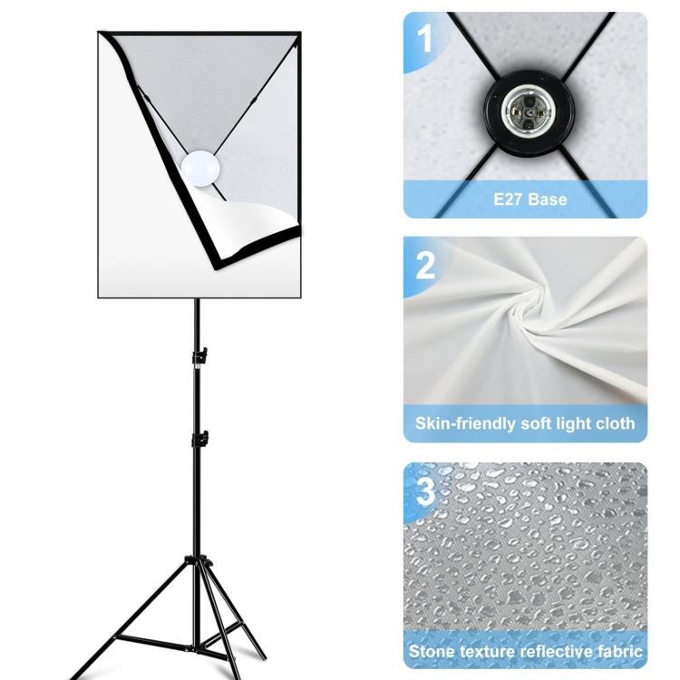 PULUZ 50x70cm Studio Softbox + 2m Tripod Mount + Single 220V E27 30W 5700K White Light LED Bulb Photography Kit