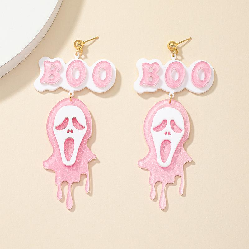 

Флуоресцентно-розовые серьги-подвески с привидениями - Забавные акриловые пусеты BOO