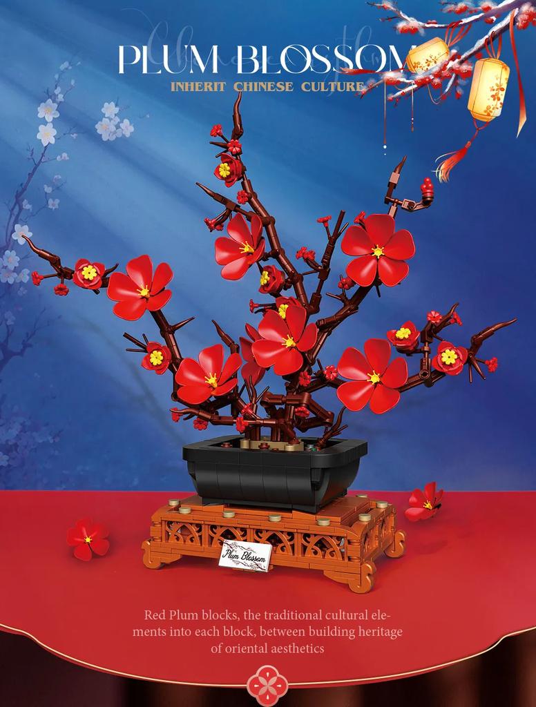 669PCS Plum Blossom Floral Bonsai Building Blocks Flower Model Bricks Creative Desktop Decoration Toys For Kids Holiday Gifts
