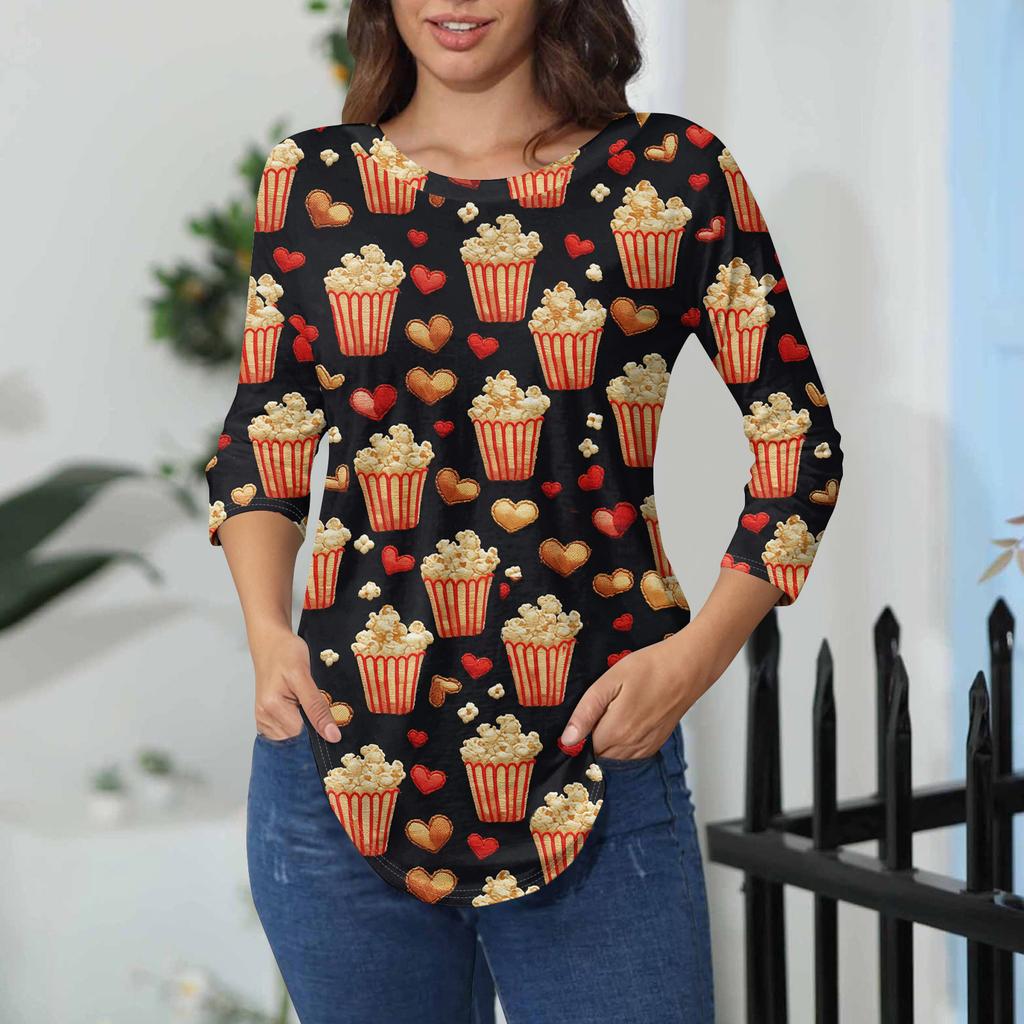 Damen-T-Shirts, 3/4-Ärmel, einfarbig, Pullover, Sommer, Frühling, Tops, Blusen