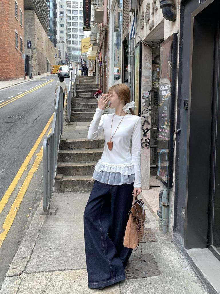 Elegant Korean-Style Long-Sleeve Ballet T-Shirt for Women