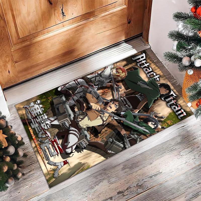 Attack on Titan Crystal Velvet Rug, Soft Anti‑Slip Crystal Velvet Carpet for Living Room Bedroom Home Decor