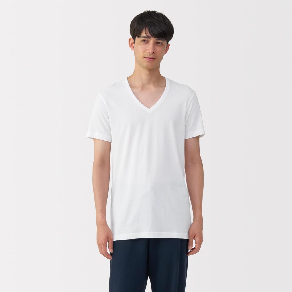 MUJI Seamless FA19FA5A White Size L Men's V-Neck Short-Sleeve T-Shirt (2-Pack) Men's