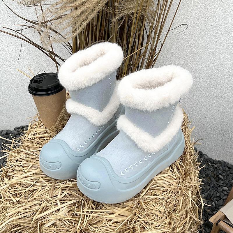 Fur integrated thick-soled snow boots women's new winter plush warm short tube big-headed fluffy cotton boots