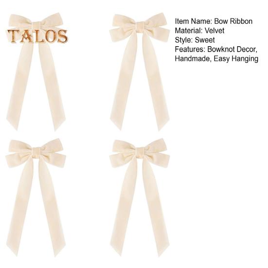 4Pcs Christmas Velvet Bow Ribbon Gifts Garlands Windows Doors Walls Stairs Bow Embellishments Handmade Decoration