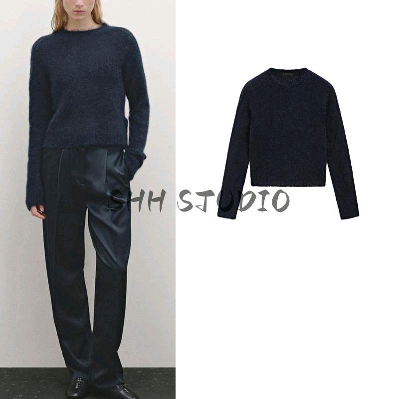 MD Spring New Women's Clothing French Lazy Style Minimalist Underwear Crew Neck Sweater Long Sleeve Knitwear 5688632