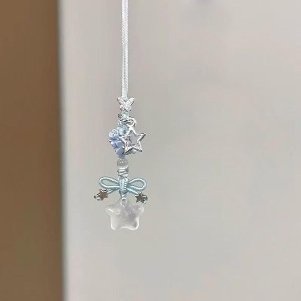 

Ice Transparent Star Flower Pendant Chinese Style Mobile Phone Strap Jewelry Accessories blue