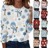 Women's Fashion Casual Long Sleeve Christmas Print Neck Top for Holiday
