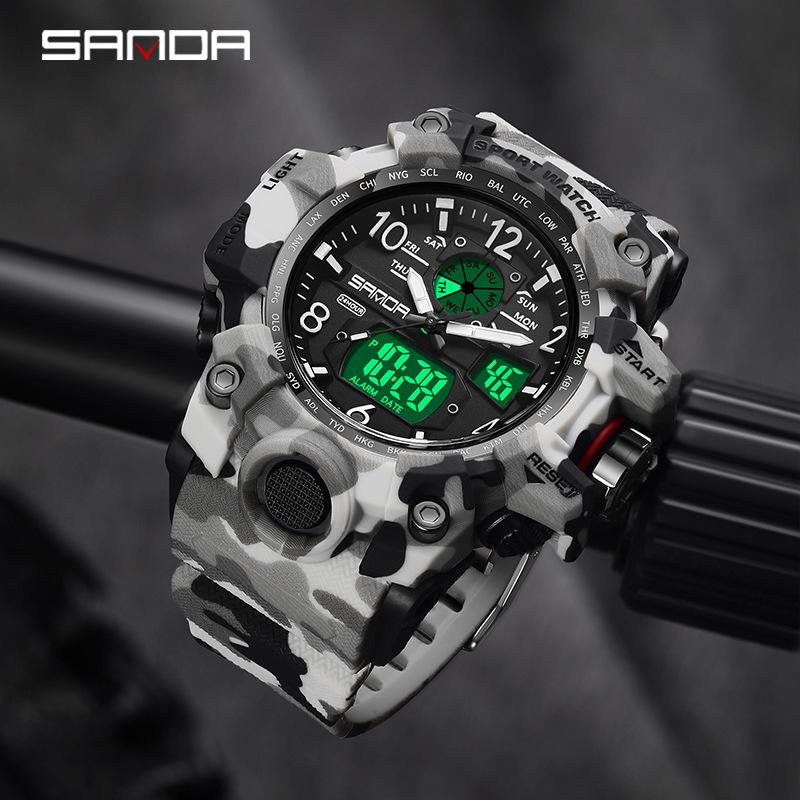 Sanda Camouflage Military Student Sports Watch - Luminous, Waterproof, Multifunctional Electronic Watch