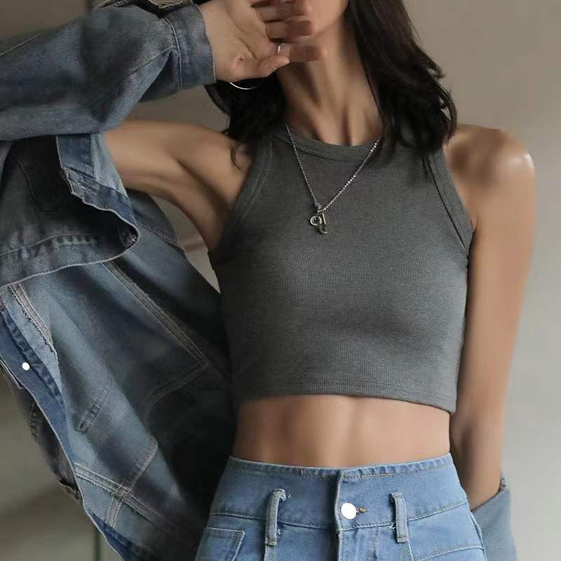 

Top Sexy Inner Wear Cropped Tank Top Slim Base Shirt Short dark gray XXL((65.00 kg-75.00 kg)