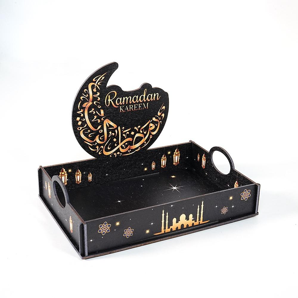 Stern Mond Ramadan Holztablett Handgefertigter Lebensmittelhalter Eid Mubarak Snacktablett Eid Mubarak Feier
