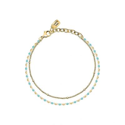 Gold Tone Steel Bracelet With Blue And Gold Beads LPS05ARR96 For Women