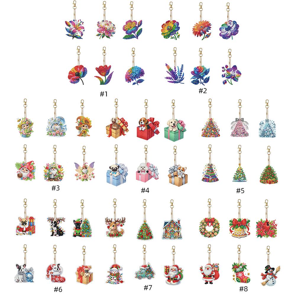 6PCS 2D Flat DIY Diamond Painting Keychain Diamond Art Kits Diamond Art Keychains Glitter Rhinestone Keychains for Keys Storage