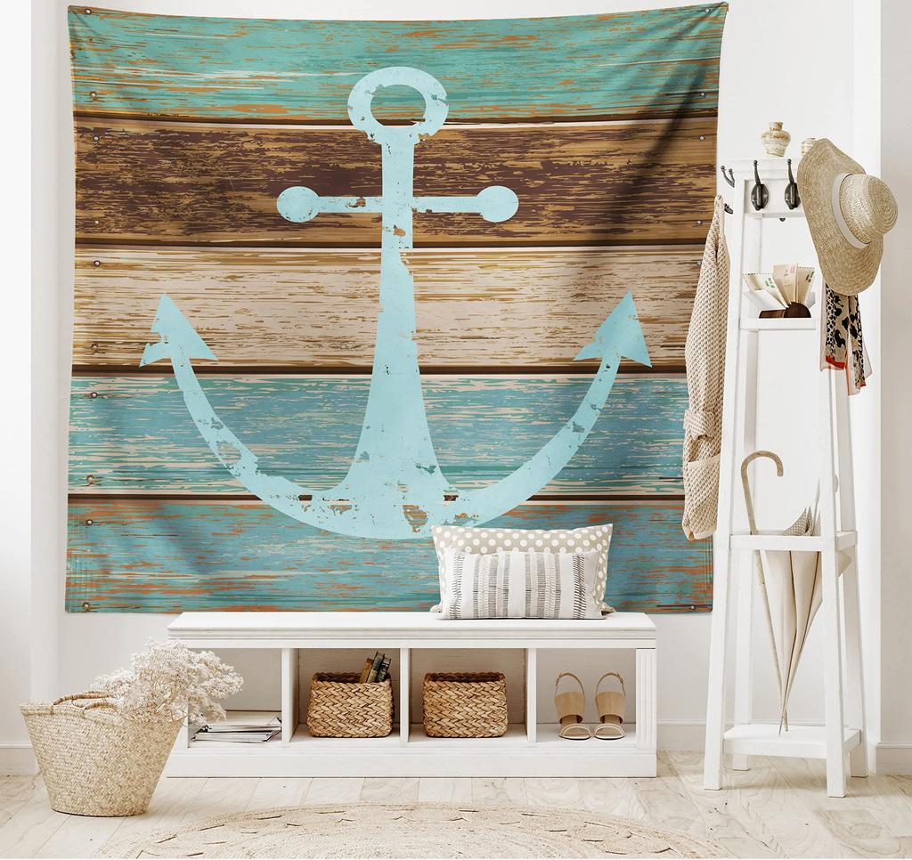 Anker Wandteppich Ankerform Blume Florale Silhouette Urlaub Glückliche Zeiten Wandbehang für Schlafzimmer Wohnzimmer Studentenwohnheim Dekoration