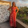 Bohemian Floral Beach Dress Sling Sleeveless Square Collar Long Dress Elastic Pleated Design Ruffled Decoration Summer Dress