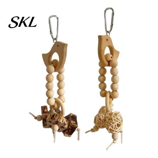 Parrot Chew Toy Wooden Blocks Toy, Bird with Beads Rattan Balls or Dried Star Fruits, Cage Accessory for Small Medium Parrots Cockatiels Budgerigars