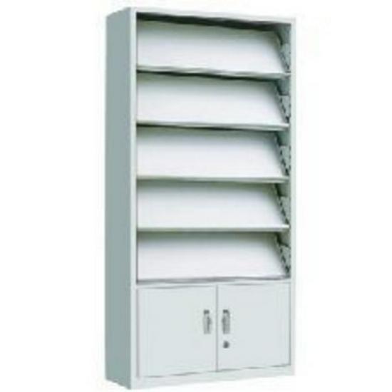 4-Layer Single-Sided Steel Magazine, Newspaper, and Book Rack Cabinet with Lower Shelf
