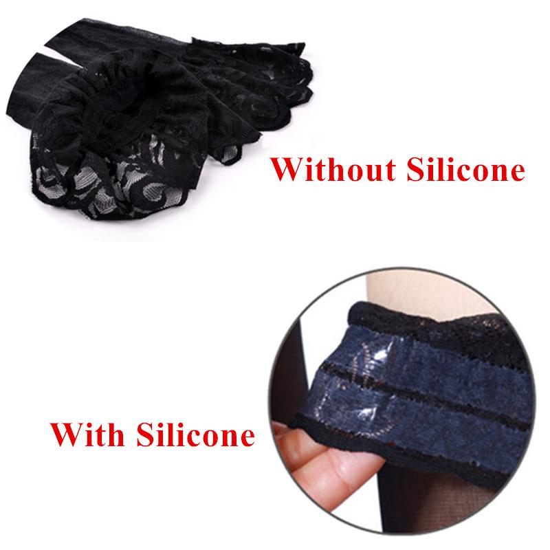 Sexy Thigh High Stockings Women's Lace Floral Top Silicone Hold Up Transparent Nylon Stockings Over Knee Pantyhose Hosiery