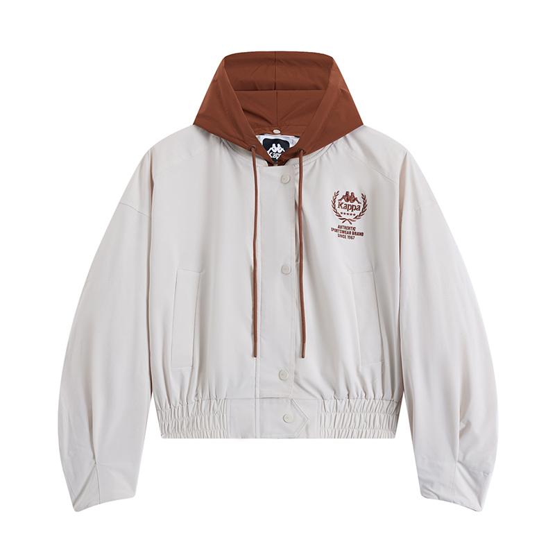 Kappa 1916 Series Outdoor Sports Loose Short Windbreaker Removable Hooded Jacket Women Jackets White K0E82FJ03