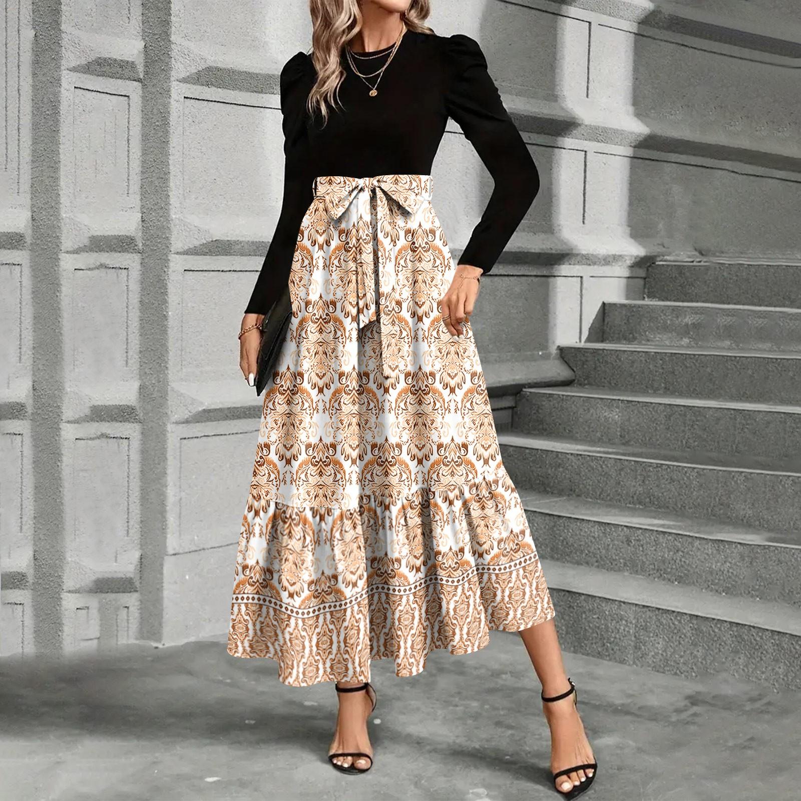 

Женское платье с цветочным принтом и высокой талией, модное и элегантное XL жёлтый