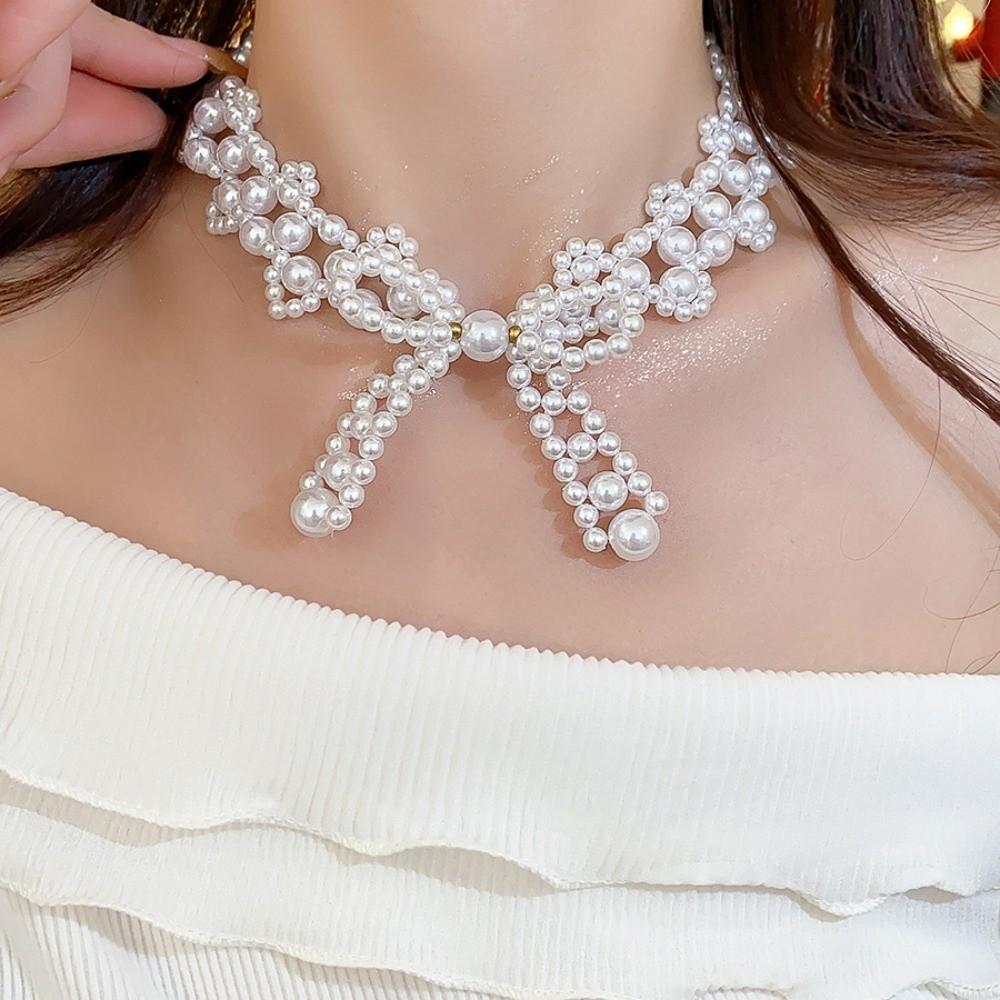 Pendant Bow Necklace Bead Collarbone Chain Sweet Clavicle Chain Women Girls