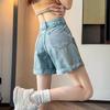 Women's Loose Wide-Leg Straight Ripped Denim Shorts (Elastic Waist, Rolled Hem, Summer 2026)