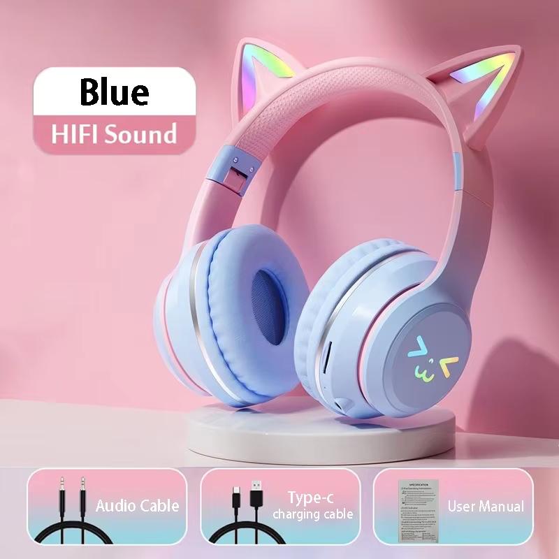 Słuchawki RGB Glow Bezprzewodowe Słuchawki 5.3 Kocie Uszy Bluetooth Słuchawki Sportowe Bluetooth Odtwarzacze MP3 Mikrofon Wyprzedaż Zestaw Słuchawkowy Gamer