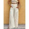Women's Drawstring Waist Lace Patchwork Wide Leg Pants Casual Beach Trousers