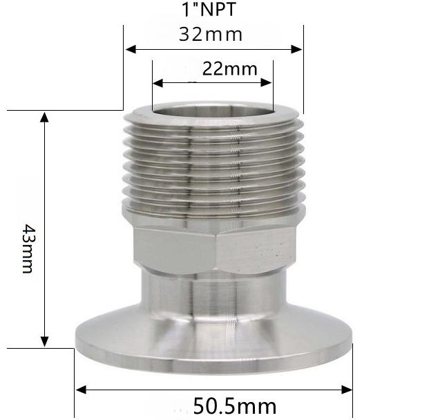 Sechskant 1/4" 3/8" 1/2" 3/4" 1" 1-1/2" 2" NPT Außengewinde x 0,5" 1,5" 2" Klemmverbindung Tri Clamp Rohrverschraubung 304 316L Edelstahl Sanitär