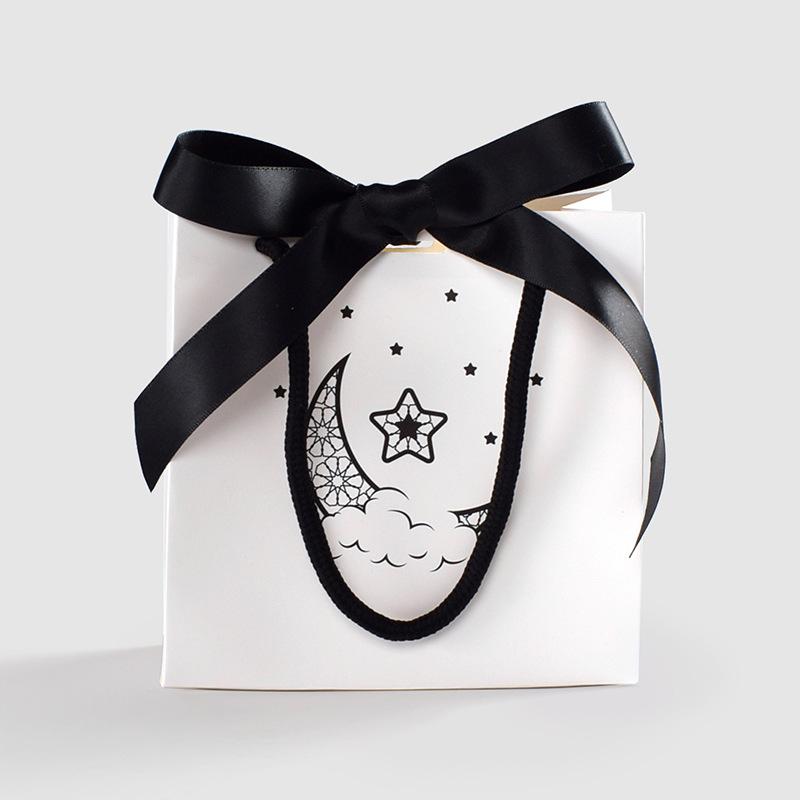 

12pcs Moon Star Gift Tote Bags Black Bow Ribbon Party Favor Bags for Eid Ramadan Wedding Small Gift Packaging Shopping Bags Sale 12pcs&14x7x14cm