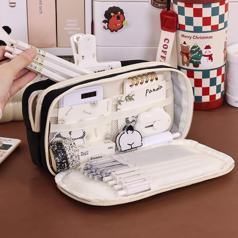Trousse de creioane Teddy Multi-Strat Color Block Capacitate Mare: Geantă de mână multifuncțională de înaltă valoare pentru elevii din ciclul primar și gimnazial