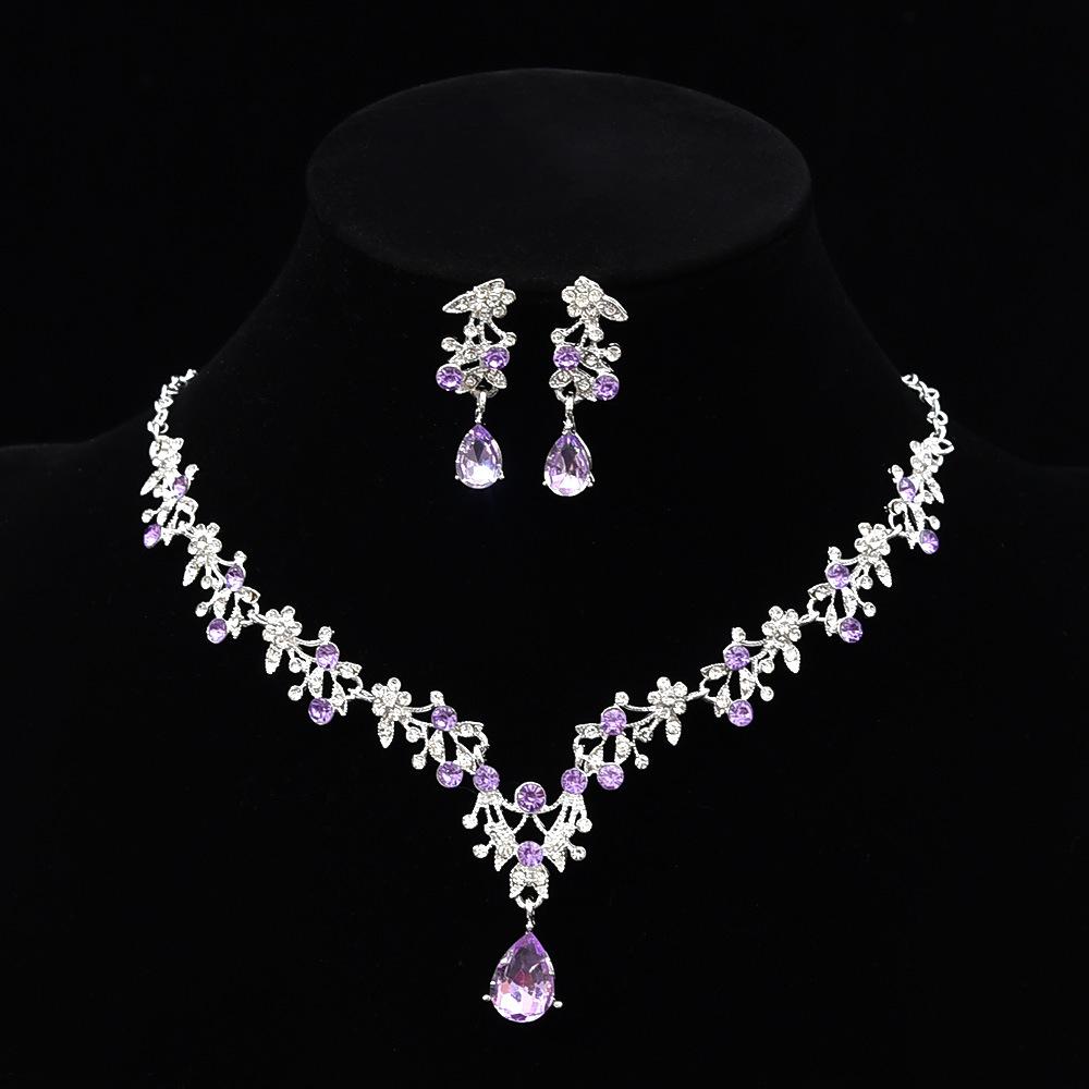 

Fashion Diamond Drop Pendant Necklace Earrings Set Bridal Banquet Rhinestone Jewelry Crystal