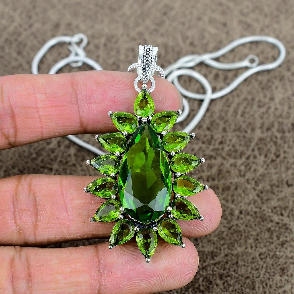 Peridot Gemstone Handmade 925 Sterling Silver Jewelry Pendant 2.48" KKG-281