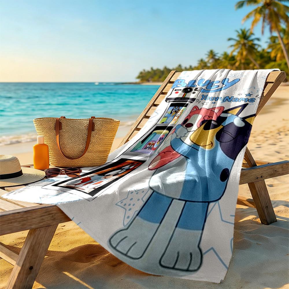 Bluey Personalized Text Beach Towel Quick-Dry Soft Microfiber Suitable for Sports Travel Swimming Yoga Bathroom Beach And Pool