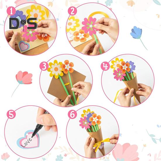 6/12/24/48 Set Blumenstrauß-Bastelset. Stellen Sie Ihren eigenen Blumenstrauß zusammen. DIY-Blumenstrauß-Set zum Muttertag aus Papier für Aktivitäten in der Schule und zu Hause für Kinder.