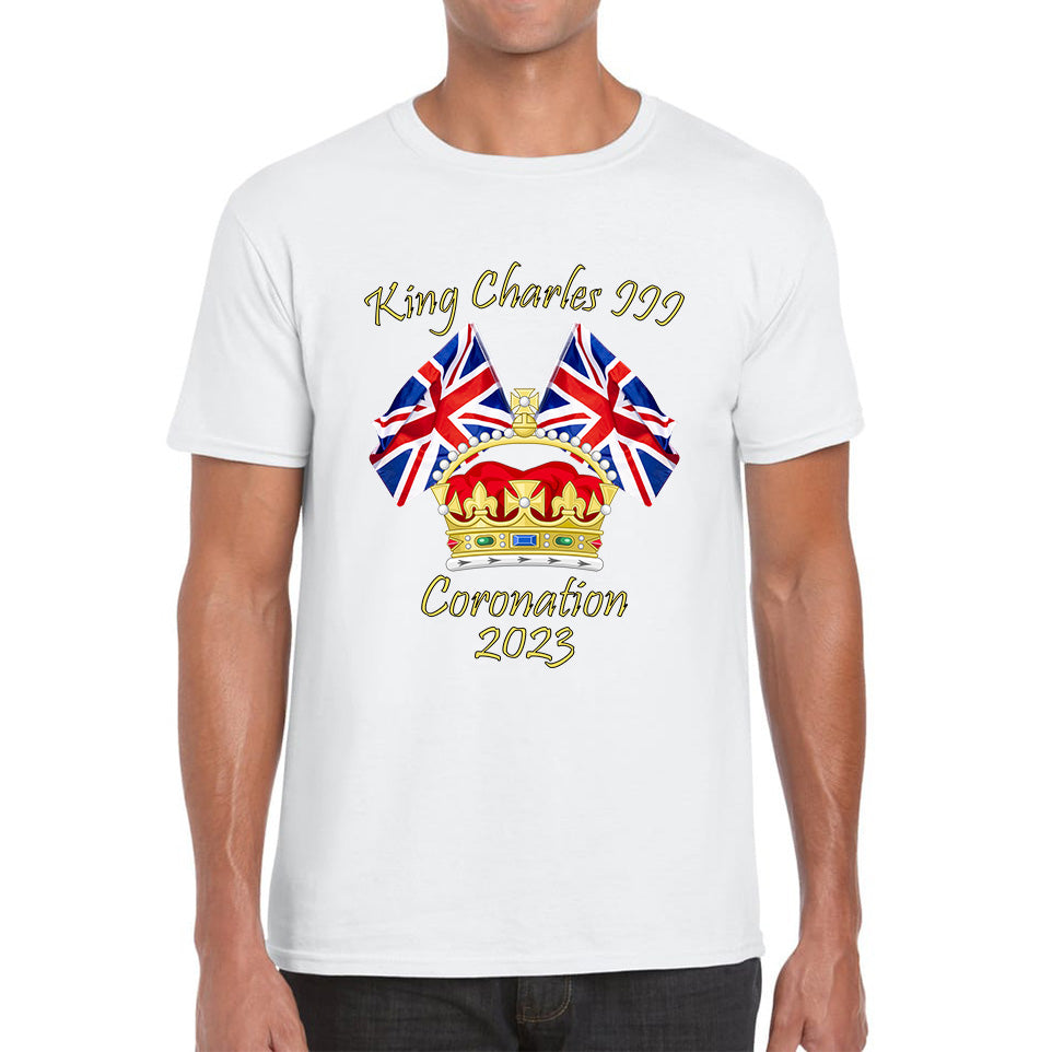 King Charles III Coronation 2023 United Kingdom Flags Royal Crown Ruling Monarch Of England CR III Mens Tee Top XL
