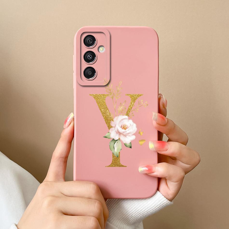 Simple Case For Samsung A15 4G 5G Rose Letter Mask Soft Liquid Silicone Camera Protector For Samsung Galaxy A15 A 15 Back Cover