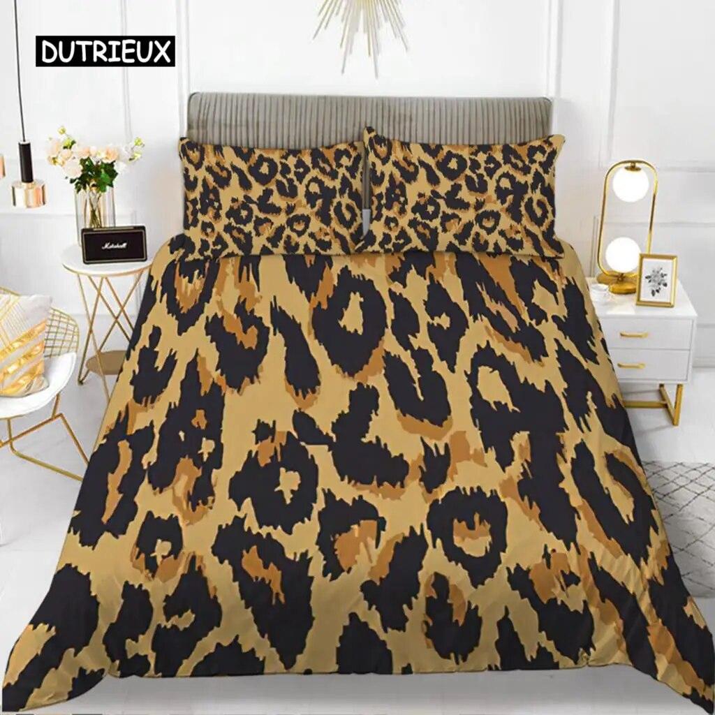 Leopard Print Duvet Cover Set Queen Size Girl Colorful Cheetah Print Bedding Set Polyester Wild Animal Theme Comforter Cover Set  three-piece set