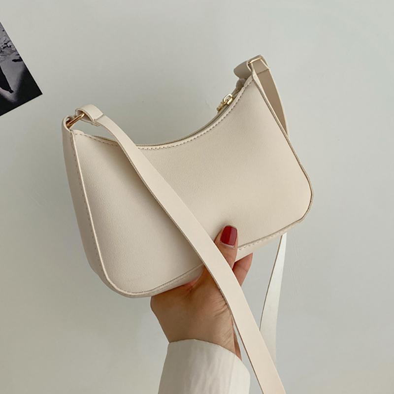 2025 New Handbag Retro Hong Kong Style Portable Shoulder Bag Underarm Bag Solid Color PU Crossbody Bag Women's Leisure Bag
