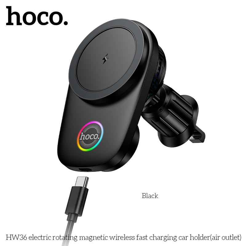 Hoco HW36 15W MagSafe Car Wireless Charger, Electric Rotating Air Vent Phone Mount