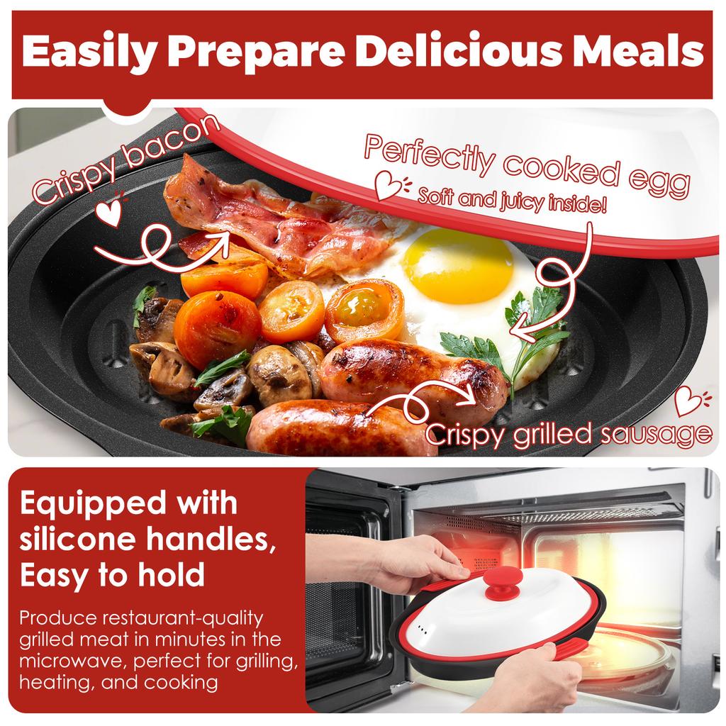 Microwave Grill Pan Multi-purpose Microwave Grill Pan with Cover Frying Pans Non-stick Microwaves Bacon Cooker Trays for Kitchen
