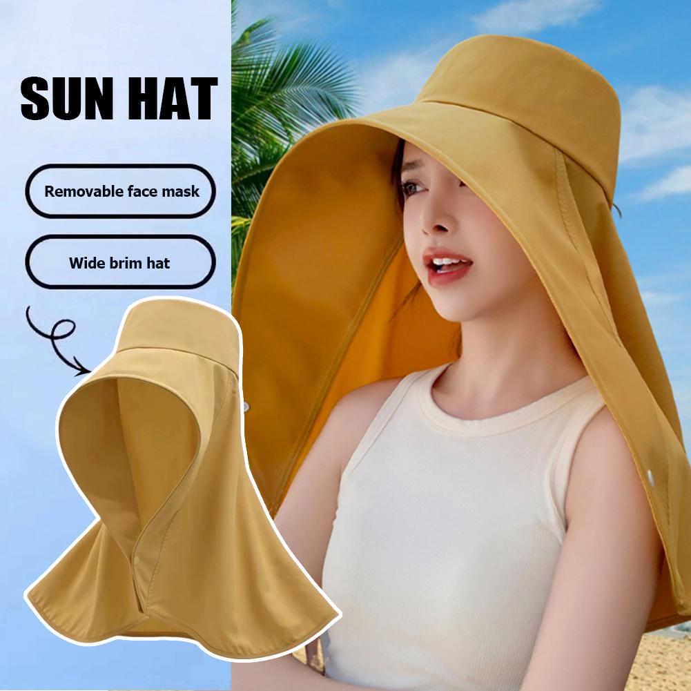 UV protection Large Shawl Sun protection Hat for Women's Neck protection Hat Wide Brim Shawl Sunscreen Ponytail Cap