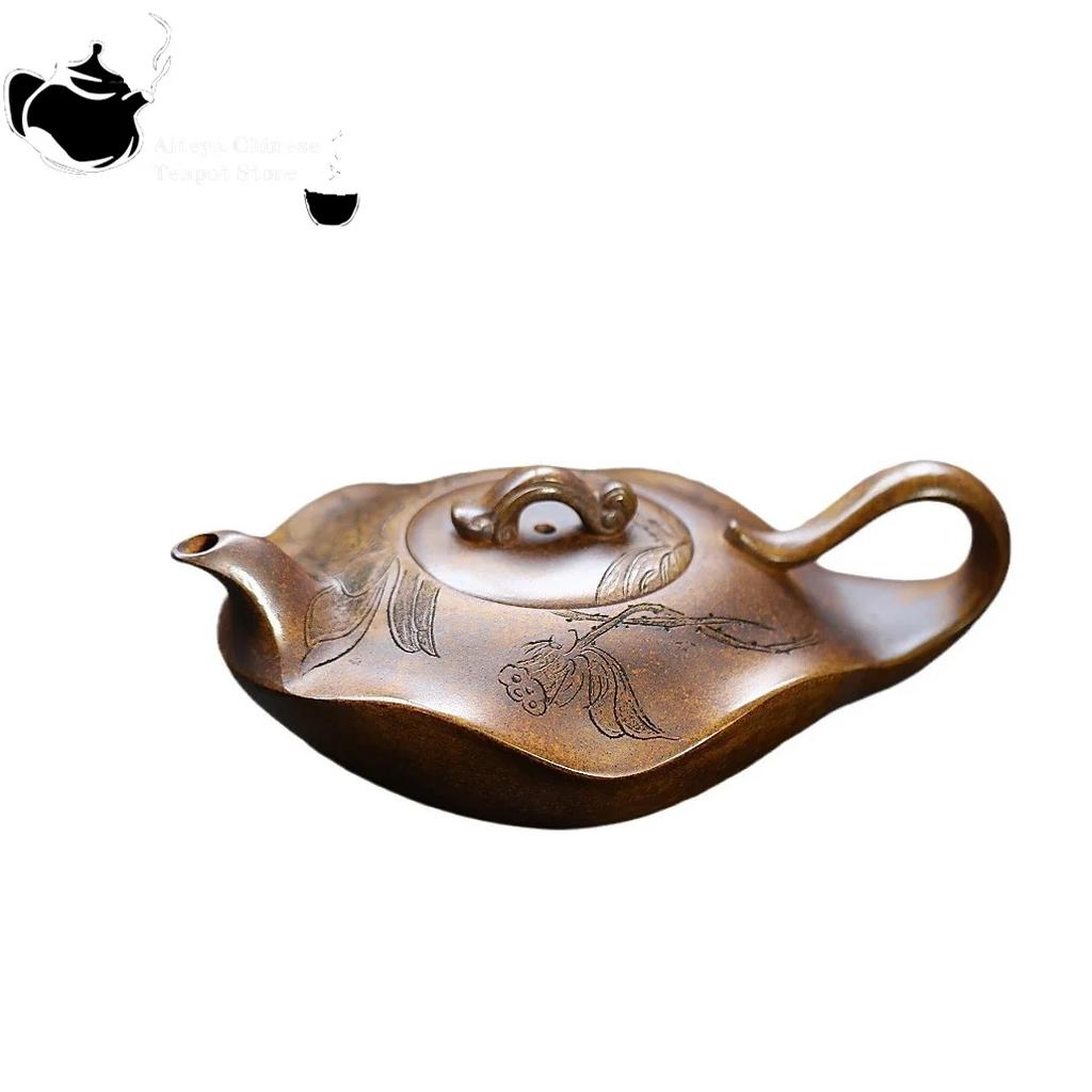 Yixing Handmade Purple Clay Teapot, Original Ore, Longyao Wood Fired Lotus Leaf Teapot, Kung Fu Tea Set Teapot, 410ml