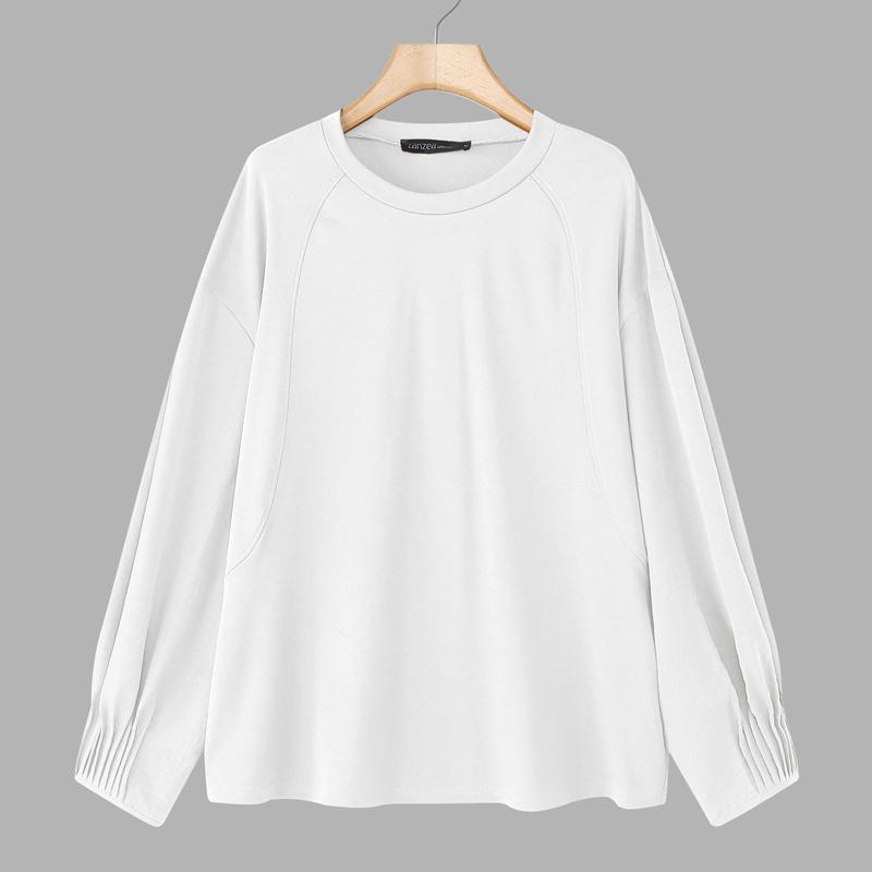 

ZANZEA Женские повседневные футболки с круглым вырезом, свободные, с длинным рукавом M белый