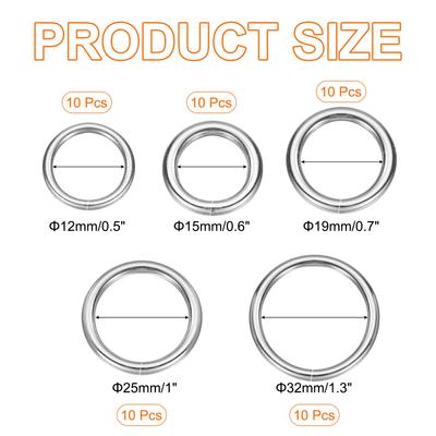 50 szt. Klamra O-ring ze stopu cynku O-ringi otwierane Klipsy zapięcia do rękodzieła Breloki Torby Akcesoria DIY 0,5"/0,6"/0,7"/1"/1,3" ID