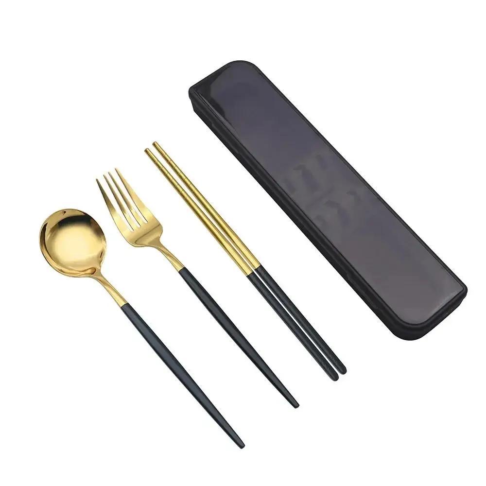 New Spoon Fork Chopsticks Set Storage Box Tableware Coffee Snack Fruit Dessert Portable Spoon Fork Chopstick Set Stainless Steel