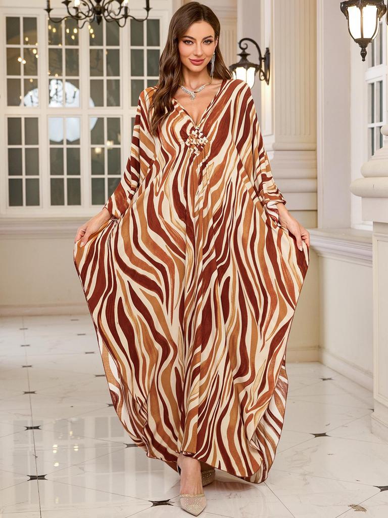 2025 European & American Cotton Printed Beach Dress Women's Long Loose Cover-Up with Sun Protection